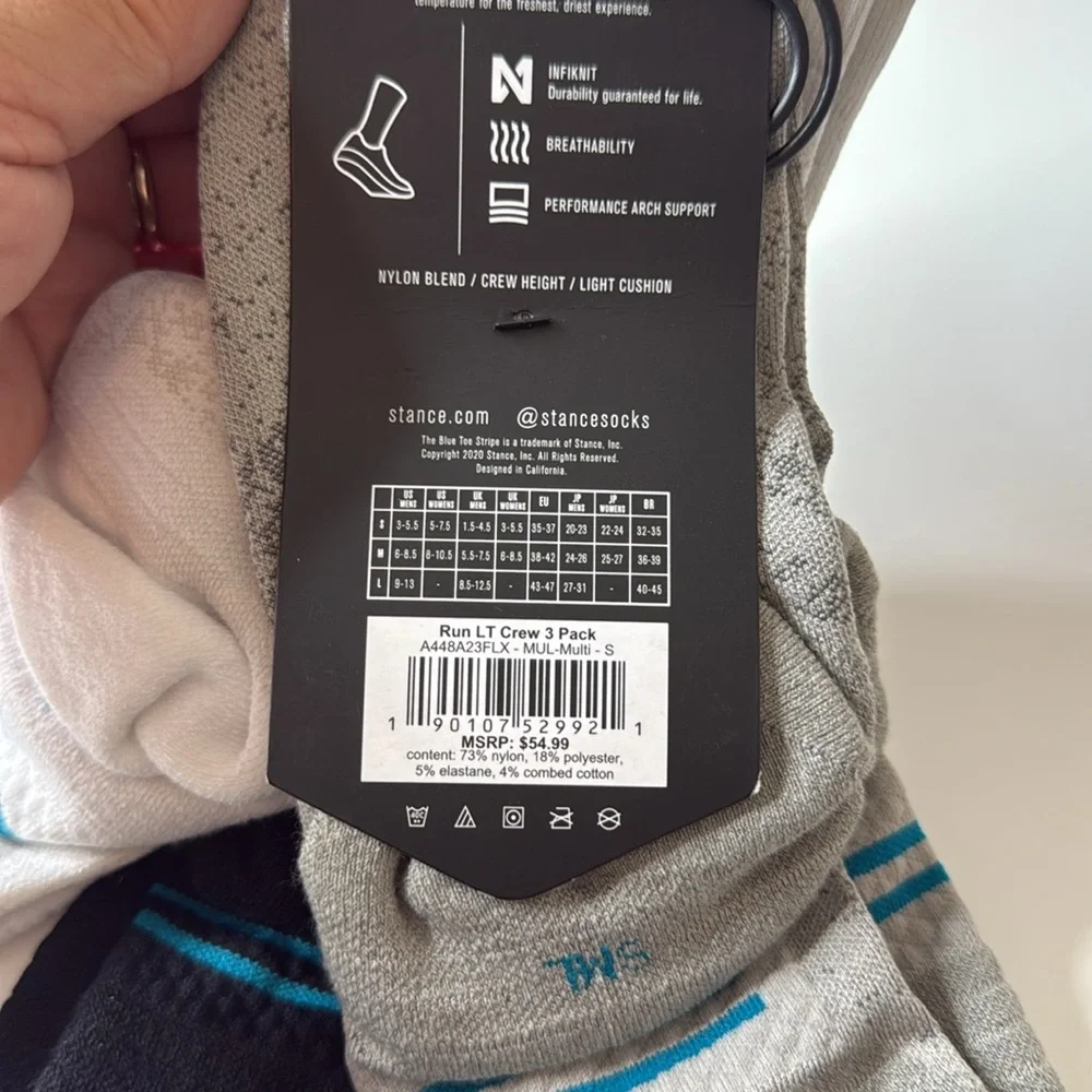 Stance 3pk Performance Crew Run LT Socks Multi Small